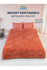 Uysal Home Welsoft Uyku Seti %100 Pamuklu Akfil Midye Desen Turuncu Battal Boy