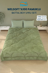 Uysal Home Welsoft Uyku Seti %100 Pamuklu Akfil Midye Desen Yeşil Battal Boy