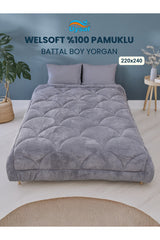 Uysal Home Welsoft Yorgan %100 Pamuklu Akfil Midye Desen Antrasit Battal Boy