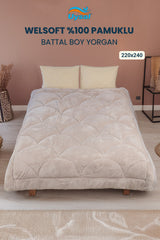 Uysal Home Welsoft Yorgan %100 Pamuklu Akfil Midye Desen Bej Battal Boy