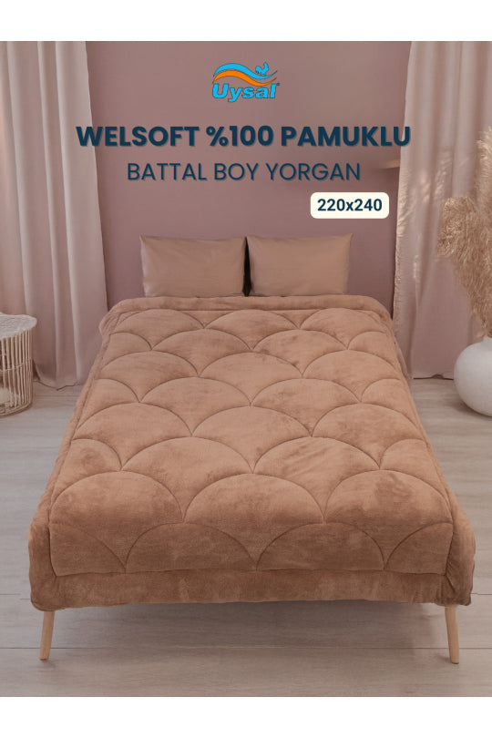 Uysal Home Welsoft Yorgan %100 Pamuklu Akfil Midye Desen Kahverengi Battal Boy