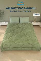 Uysal Home Welsoft Yorgan %100 Pamuklu Akfil Midye Desen Yeşil Battal Boy