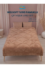 Uysal Home Welsoft Uyku Seti %100 Pamuklu Akfil Midye Desen Kahverengi Çift Kişilik