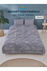 Uysal Home Welsoft Yorgan %100 Pamuklu Akfil Midye Desen Antrasit Çift Kişilik