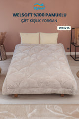 Uysal Home Welsoft Yorgan %100 Pamuklu Akfil Midye Desen Bej Çift Kişilik