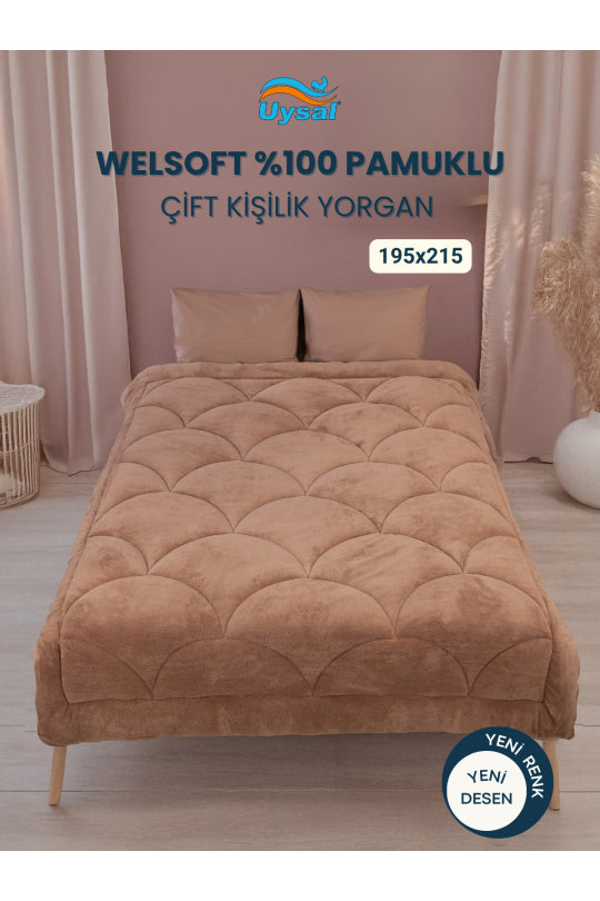 Uysal Home Welsoft Yorgan %100 Pamuklu Akfil Midye Desen Kahverengi Çift Kişilik