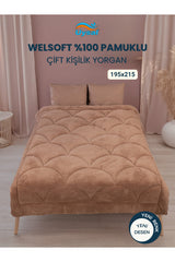 Uysal Home Welsoft Yorgan %100 Pamuklu Akfil Midye Desen Kahverengi Çift Kişilik