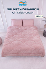 Uysal Home Welsoft Yorgan %100 Pamuklu Akfil Midye Desen Pudra Çift Kişilik