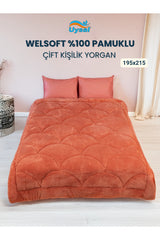 Uysal Home Welsoft Yorgan %100 Pamuklu Akfil Midye Desen Turuncu Çift Kişilik