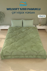 Uysal Home Welsoft Yorgan %100 Pamuklu Akfil Midye Desen Yeşil Çift Kişilik