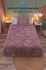 Uysal Home Welsoft Yorgan %100 Pamuklu Akfil Midye Desen Gül Kurusu Tek Kişilik