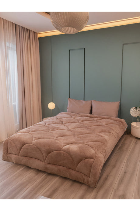 Uysal Home Welsoft Yorgan %100 Pamuklu Akfil Midye Desen Kahverengi Tek Kişilik