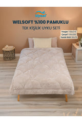 Uysal Home Welsoft Uyku Seti %100 Pamuklu Akfil Midye Desen Bej Tek Kişilik