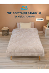 Uysal Home Welsoft Yorgan %100 Pamuklu Akfil Midye Desen Bej Tek Kişilik
