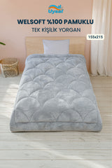 Uysal Home Welsoft Yorgan %100 Pamuklu Akfil Midye Desen Gri Tek Kişilik