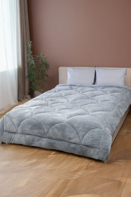 Uysal Home Welsoft Yorgan %100 Pamuklu Akfil Midye Desen Gri Tek Kişilik