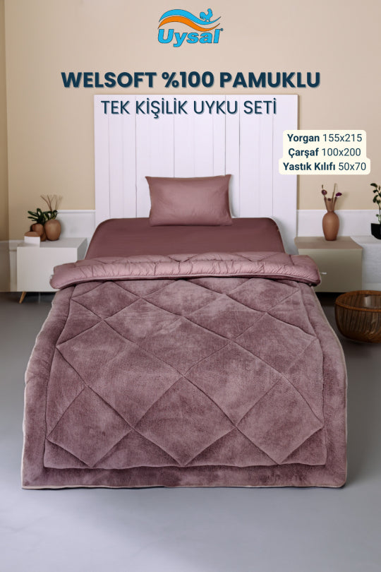 Uysal Home Welsoft Uyku Seti %100 Pamuklu Akfil Gül Kurusu Tek Kişilik
