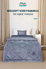 Uysal Home Welsoft Yorgan %100 Pamuklu Akfil Antrasit Tek Kişilik