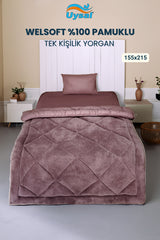 Uysal Home Welsoft Yorgan %100 Pamuklu Akfil Gül Kurusu Tek Kişilik